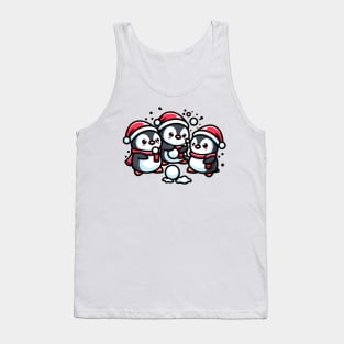 Adorable Cute Penguin Santa Hat Winter Snowball Fight Tank Top